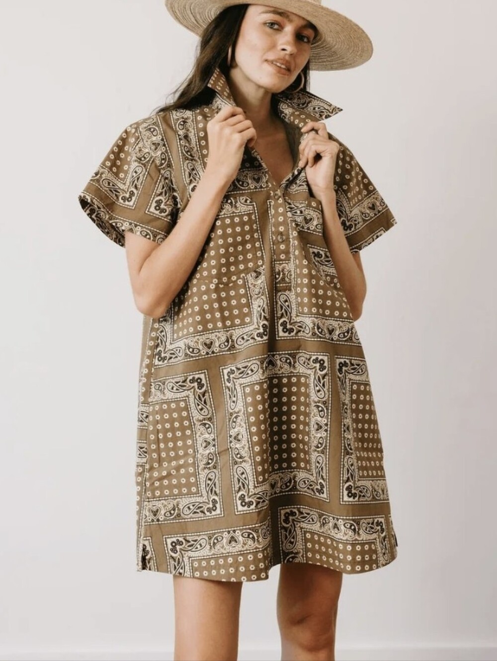 NWT Bandana Scarf Print Shirt Dress in Olive Size M